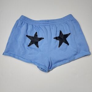 Pink Victoria Secret Shorts Womens Sz L Fleece High Rise Blue Stars Bling Y2K